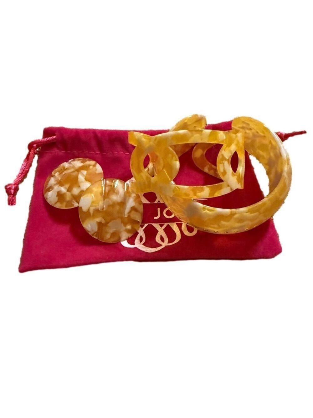 Sassy Jones Yellow and Cream Zaria Earrings & Bracelet 3 Pcs Set.
